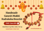 Ganesh Mukhi Rudraksha Bracelet (5mm-6mm) - Gold Cap & Knot Options, Handmade