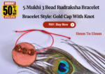 5 Mukhi 3 Bead Rudraksha Bracelet (6mm-13mm) - Handmade with Gold, Sliver Cap & Knot Options - Image 3