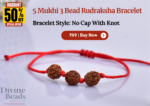 5 Mukhi 3 Bead Rudraksha Bracelet (6mm-13mm) - Handmade with Gold, Sliver Cap & Knot Options - Image 7