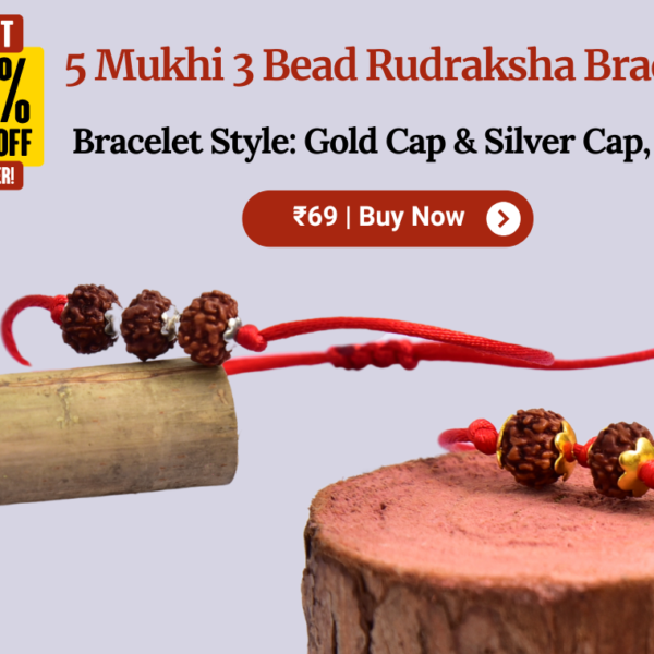 5 Mukhi 3 Bead Rudraksha Bracelet (6mm-13mm) - Handmade with Gold, Sliver Cap & Knot Options