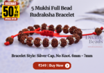 5 Mukhi Full Bead Rudraksha Bracelet (6mm-13mm) - Handmade with Gold, Sliver Cap & Knot Options