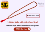5 Mukhi Rudraksha Mala with 108+1 Guru Bead - Image 2