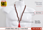 5 Mukhi Rudraksha Mala with 54+1 Guru Bead - Image 4