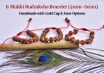 6 Mukhi Rudraksha Bracelet (5mm-6mm) – Handmade with Gold Cap & Knot Options