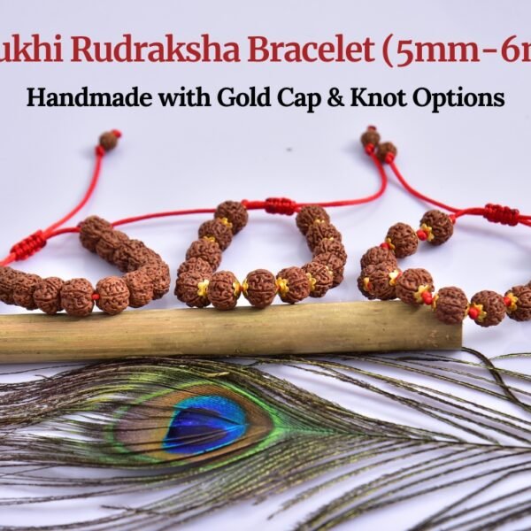 6 Mukhi Rudraksha Bracelet (5mm-6mm) – Handmade with Gold Cap & Knot Options