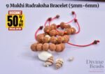 9 Mukhi Rudraksha Bracelet (5mm-6mm) – Handmade with Gold Cap & Knot Options