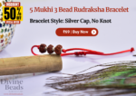 5 Mukhi 3 Bead Rudraksha Bracelet (6mm-13mm) - Handmade with Gold, Sliver Cap & Knot Options - Image 4